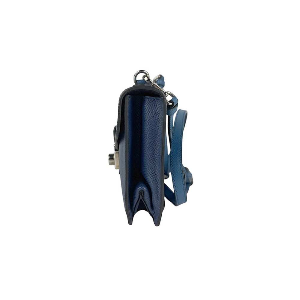 Prada Sound Bag Leather Saffiano Navy Blue Convertible